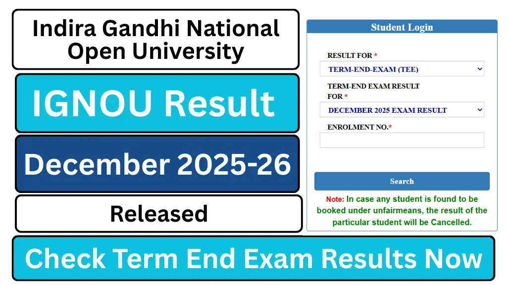 IGNOU Result December 2025-26